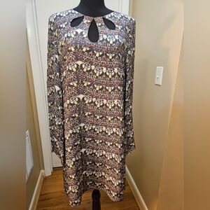Issa London Silk Egyptian Scarab Print Long-Sleeve Keyhole Dress Size 10